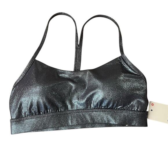 NWT Lululemon Navy Metallic Flow Y Nulu Rib Shine Bra Size 6 - Picture 1 of 5